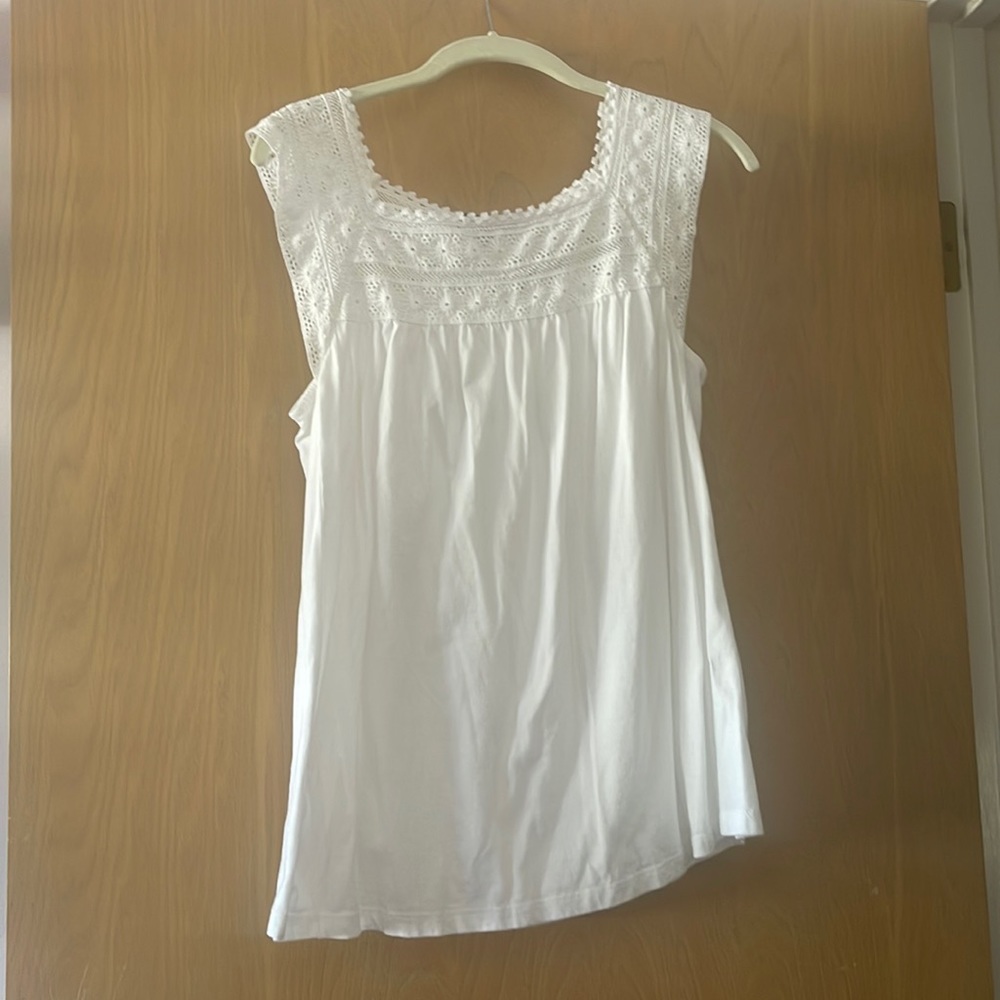 Banana Republic White Cotton Tank with Lace Square  Neckline